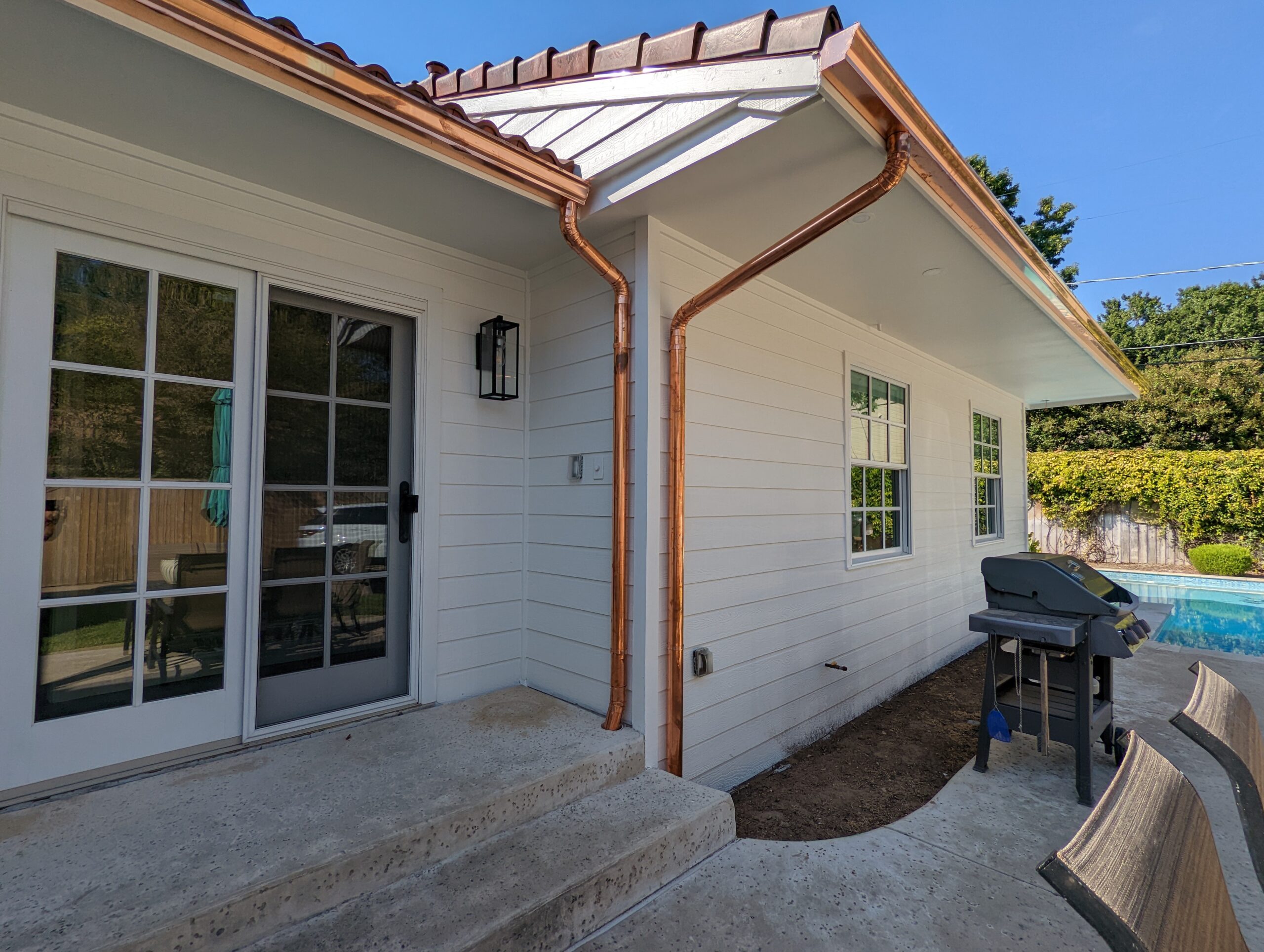 Copper Downspouts and Elbows Only Back Patio