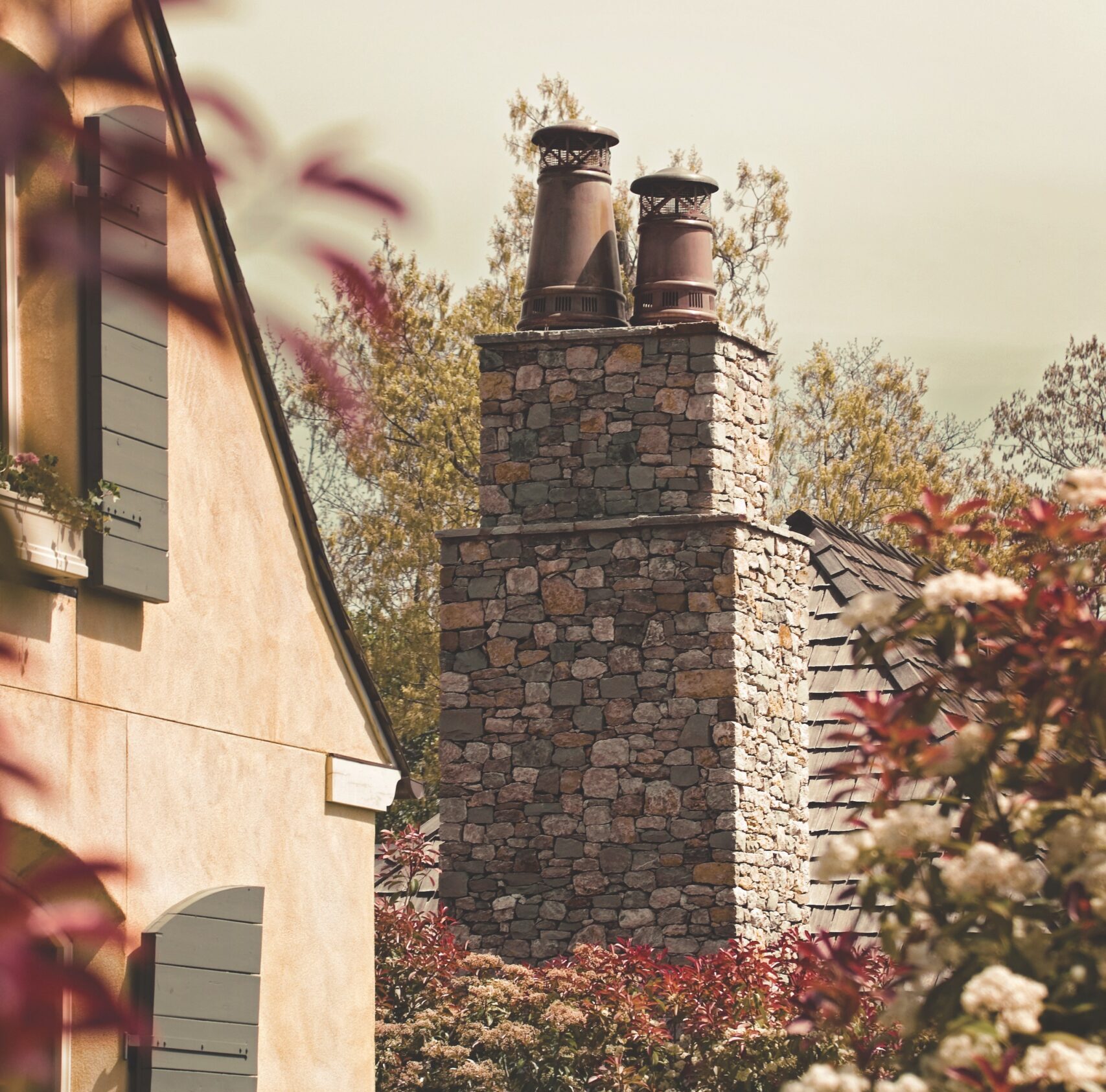 chimney pots on home